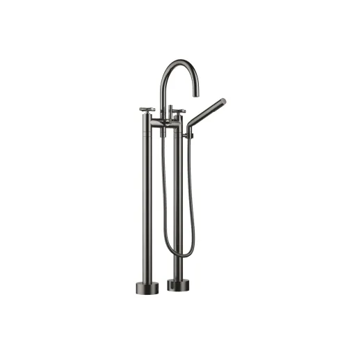 TARA Dark Chrome Tub faucets: Two-hole tub mixer for freestanding installation with hand shower set