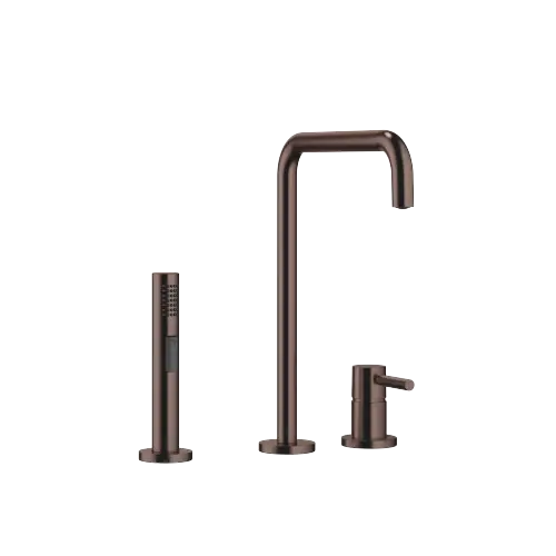 META SQUARE Two-hole mixer with individual rosettes with rinsing spray set - Brushed Dark Bronze (PVD) - Set containing 2 articles