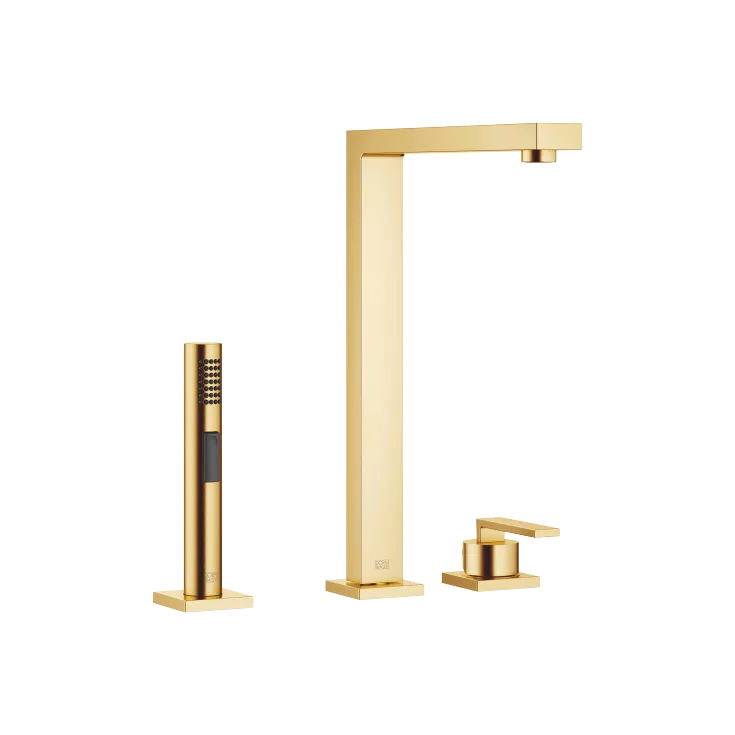 LOT Two-hole mixer with individual rosettes with rinsing spray set - Brushed Durabrass (23kt Gold) - Set containing 2 articles