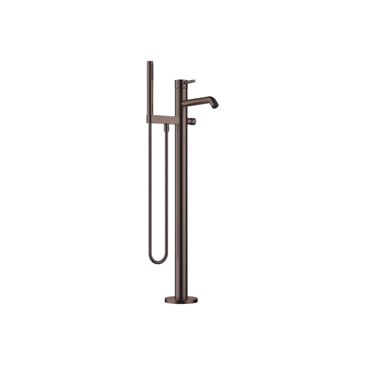 META Single-lever bath mixer with stand pipe for free-standing assembly with hand shower set - Brushed Dark Bronze (PVD) - 25 863 660-43
