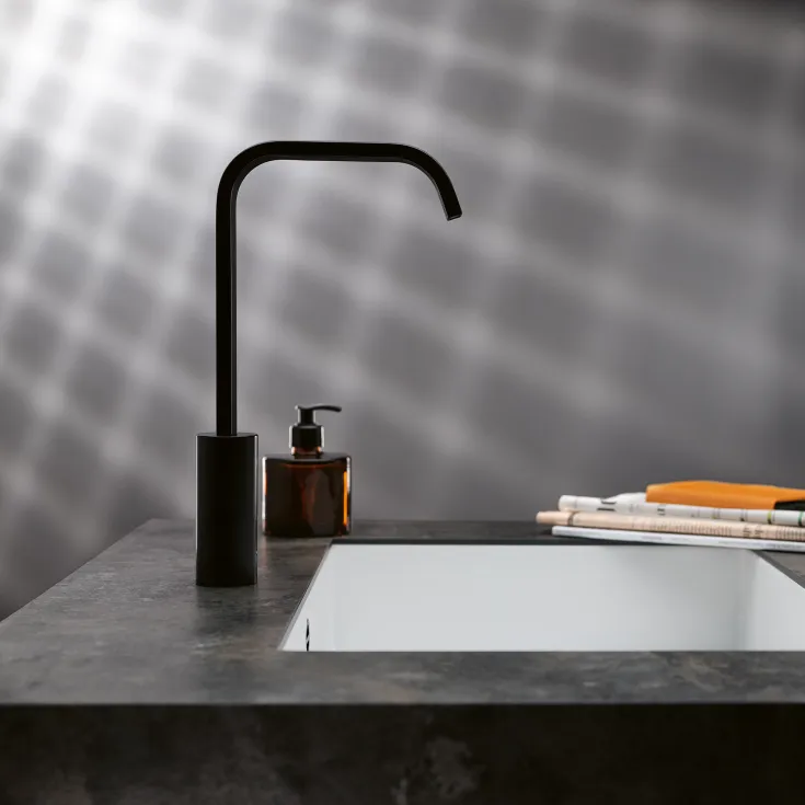 IMO Washstand fitting with electronic opening and closing function without pop-up waste - Platinum - 44 521 670-08
