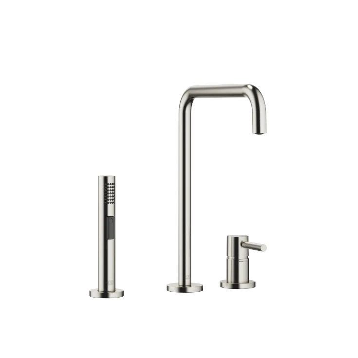 META SQUARE Two-hole mixer with individual flanges with side spray set - Brushed Platinum - Set containing 2 articles