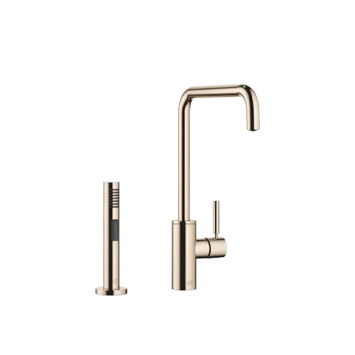META SQUARE Single-lever mixer with side spray set - Champagne (22kt Gold) - Set containing 2 articles