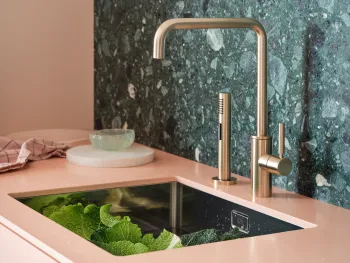 Dornbracht meta square design series inspiration kitchen kitchen faucet brushed champagne