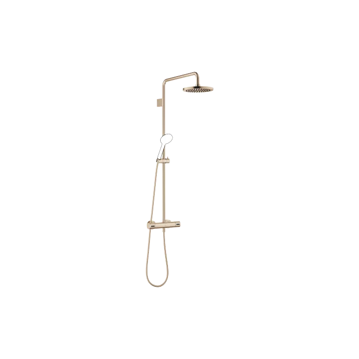Showerpipe with shower thermostat without hand shower FlowReduce - Brushed Champagne (22kt Gold) - 34 459 979-46