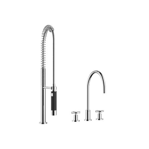 TARA Three-hole mixer with profi spray set - Chrome - Set containing 2 articles