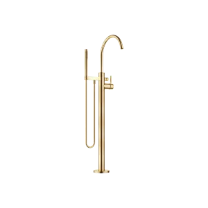 Single-lever bath mixer with stand pipe for free-standing assembly with hand shower set - Brushed Durabrass (23kt Gold) - 25 863 661-28