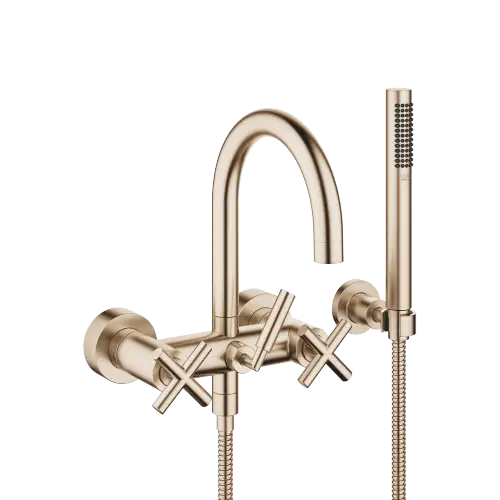 TARA Gruppo vasca per montaggio a muro con doccetta e flessibile - Champagne spazzolato (Oro 22k) - 25 133 892-46