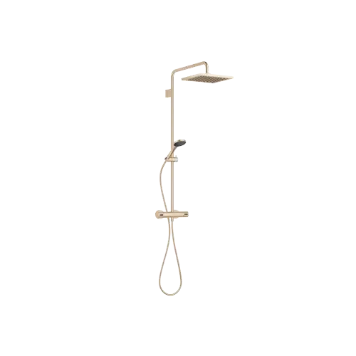 SERIENSPEZIFISCH Shower Pipe mit Brause-Thermostat 300 x 240 mm - Champagne gebürstet (22kt Gold) - Set aus 2 Artikeln