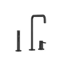 META SQUARE Two-hole mixer with individual rosettes with rinsing spray set - Matte Black - Set containing 2 articles