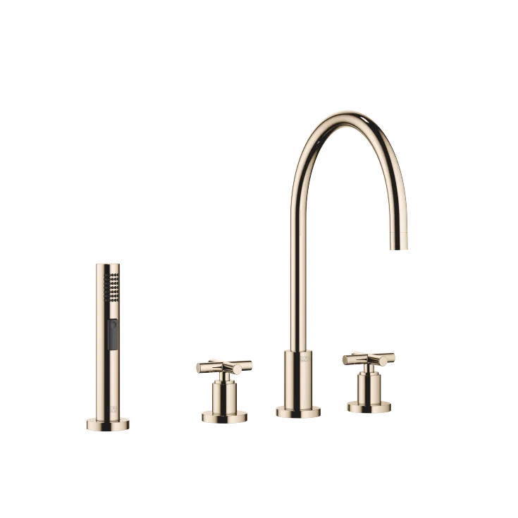 TARA Dreilochbatterie mit Spülbrausegarnitur - Champagne (22kt Gold) - Set aus 2 Artikeln