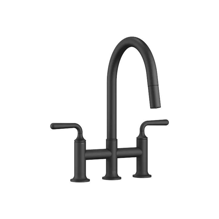 VAIA Three-hole bridge mixer Pull-down with spray function - Matte Black - 19 870 809-33 0010