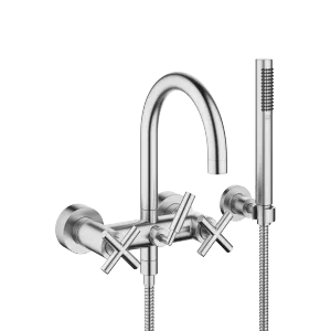 TARA Bath mixer for wall mounting with hand shower set - Brushed Chrome - 25 133 892-93