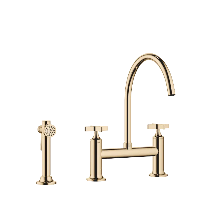 VAIA Two-hole bridge mixer with rinsing spray set - Durabrass (23kt Gold) - Set containing 2 articles