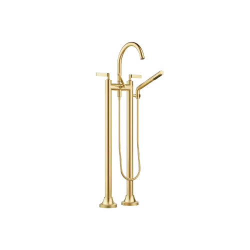 VAIA Two-hole tub mixer for freestanding installation with hand shower set - Brushed Durabrass (23kt Gold) - 25 943 819-28