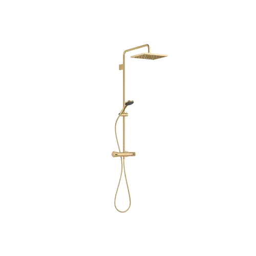 SYMETRICS Exposed shower set with shower thermostat 11-3/4" x 9-1/2" - Brushed Durabrass (23kt Gold) - Set containing 2 articles