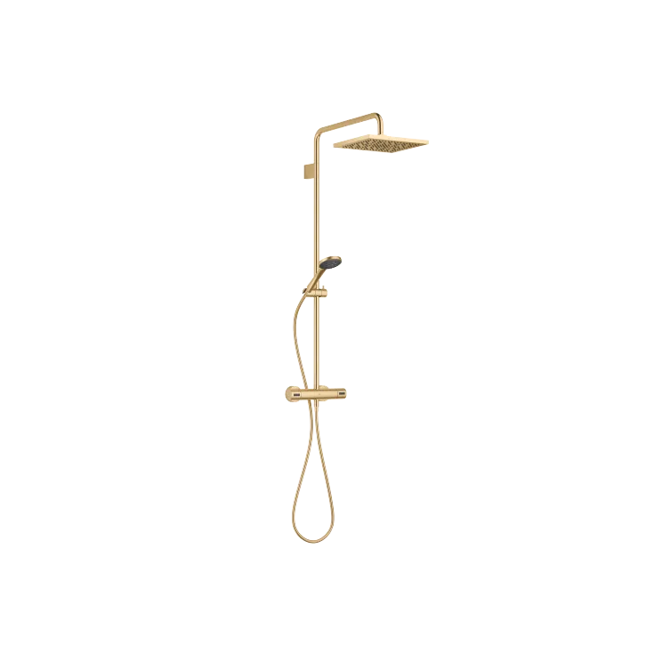 SYMETRICS Showerpipe with shower thermostat - Brushed Durabrass (23kt Gold) - Set containing 2 articles