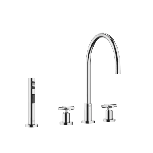TARA Three-hole mixer with rinsing spray set - Brushed Chrome - Set containing 2 articles