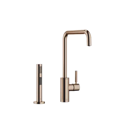 META SQUARE Single-lever mixer with side spray set - Brushed Bronze (PVD) - Set containing 2 articles
