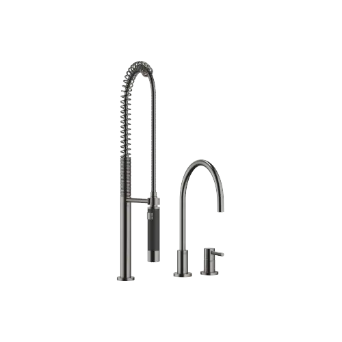TARA Two-hole mixer with individual rosettes with profi spray set - Brushed Dark Platinum - Set containing 2 articles