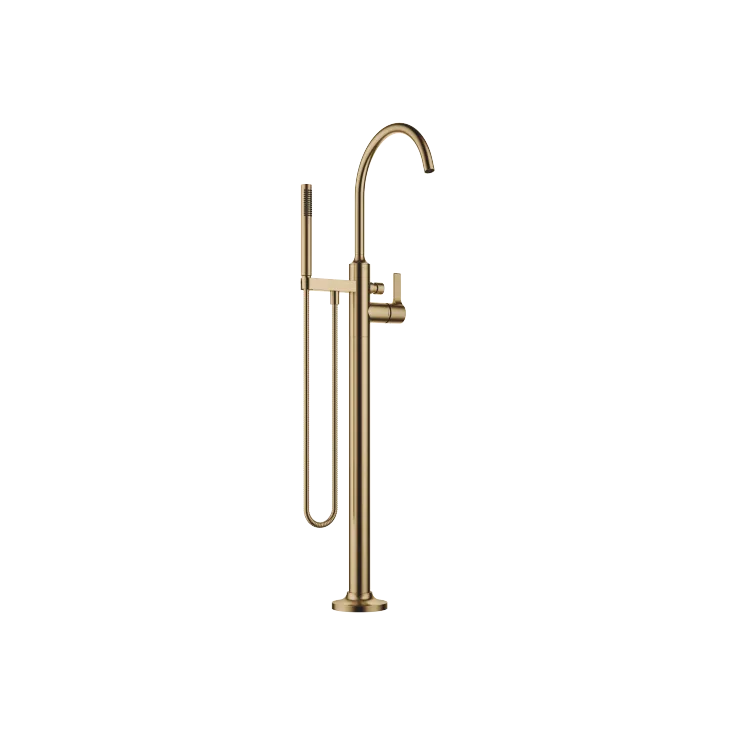 VAIA Single-lever bath mixer with stand pipe for free-standing assembly with hand shower set - Brushed Dark Brass - 25 863 809-39