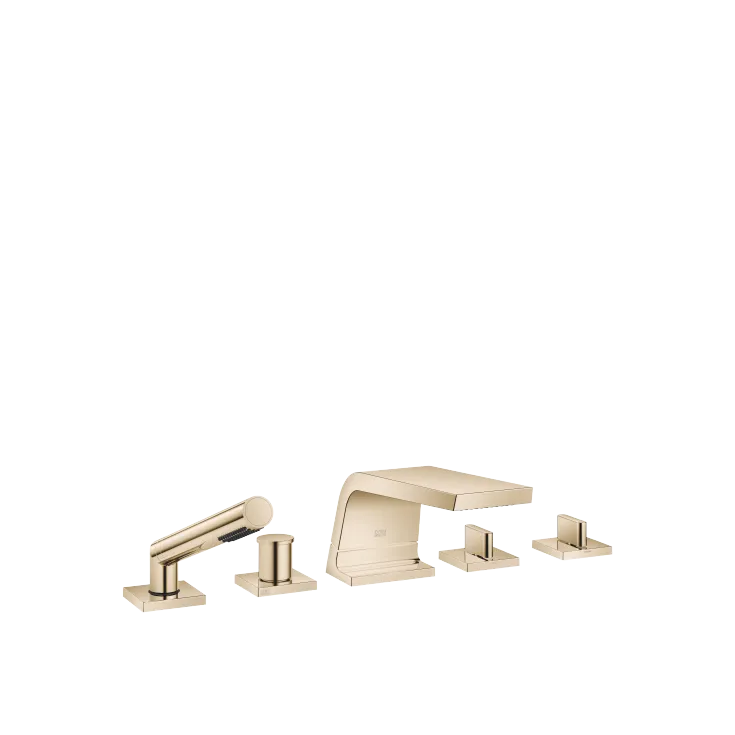 CL.1 Batería de bañera de cinco orificios para borde de bañera con inversor - Champagne (Oro 22k) - Set que contiene 5 artículos