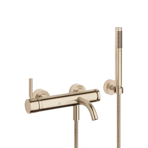 META Monomando de bañera para montaje a pared con juego de ducha de mano - Oro claro cepillado - 33 233 660-27