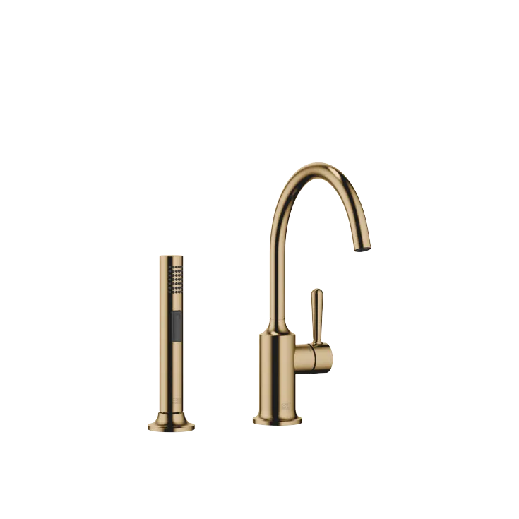 VAIA Two-hole bridge mixer with rinsing spray set - Brushed Dark Brass - Set containing 2 articles