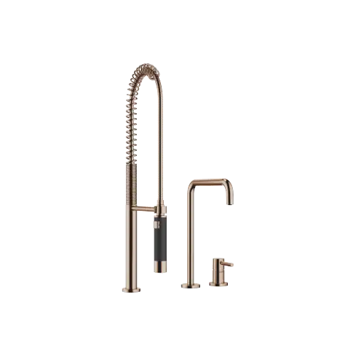 META SQUARE Two-hole mixer with individual rosettes with profi spray set - Brushed Bronze (PVD) - Set containing 2 articles