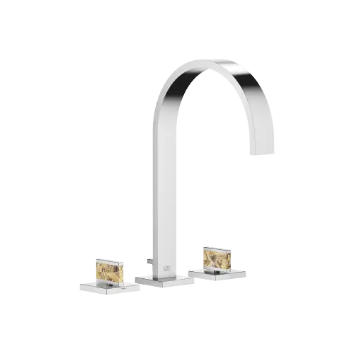MEM Mélangeur lavabo à 3 trous avec garniture d'écoulement Nature Squared Hatchet Shell Gaya White - Chrome brossé - Set contenant 3 articles