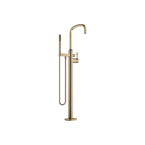 COYA Single-lever bath mixer with stand pipe for free-standing assembly with hand shower set - Brushed Dark Brass (PVD) - 25 863 404-39