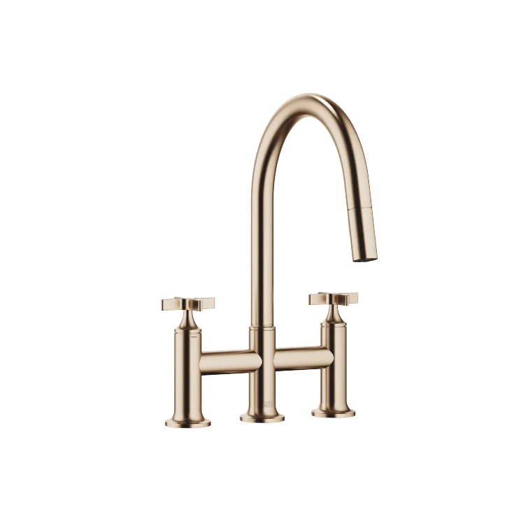 VAIA Mélangeur sur pont à trois trous Pull-down avec fonction douchette - Champagne brossé (Or 22cts) - 19 875 809-46 0010
