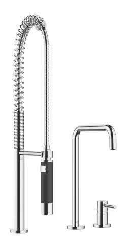 META SQUARE Two-hole mixer with individual rosettes with profi spray set - Brushed Chrome - Set containing 2 articles