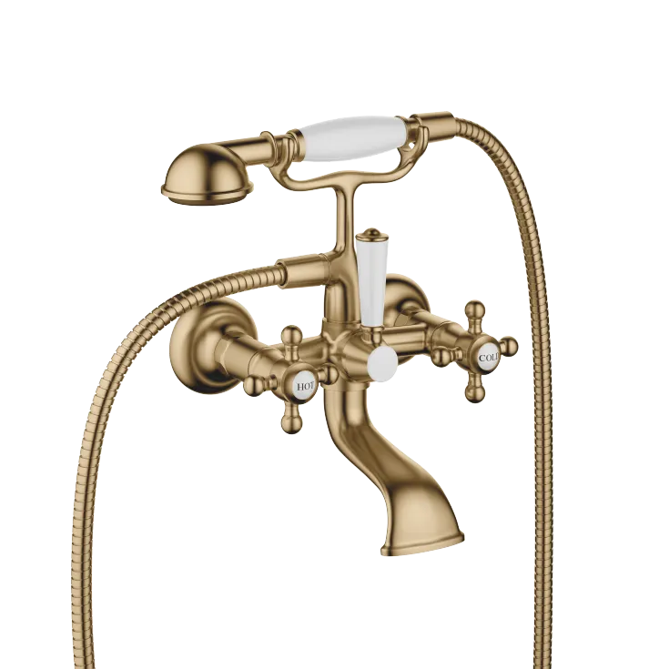 MADISON Tub mixer for wall-mounted installation with hand shower set - Brushed Dark Brass - 25 023 360-39 0010