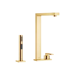 LOT Two-hole mixer with cover plate with rinsing spray set - Brushed Durabrass (23kt Gold) - Set containing 2 articles