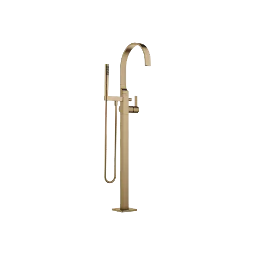 MEM Single-lever bath mixer with stand pipe for free-standing assembly with hand shower set - Brushed Dark Brass (PVD) - 25 863 782-39
