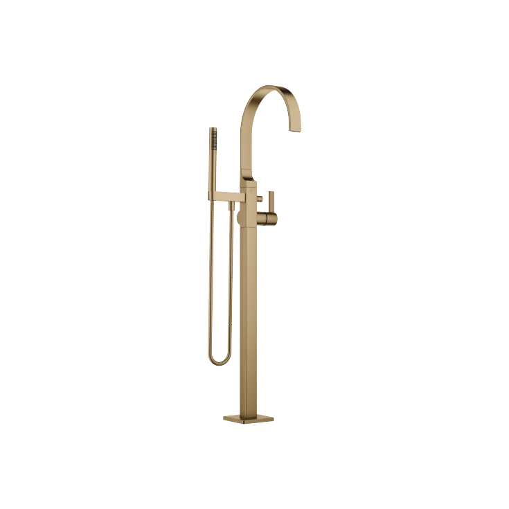 MEM Single-lever bath mixer with stand pipe for free-standing assembly with hand shower set - Brushed Dark Brass - 25 863 782-39