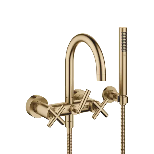 TARA Bath mixer for wall mounting with hand shower set - Brushed Dark Brass (PVD) - 25 133 892-39 0050