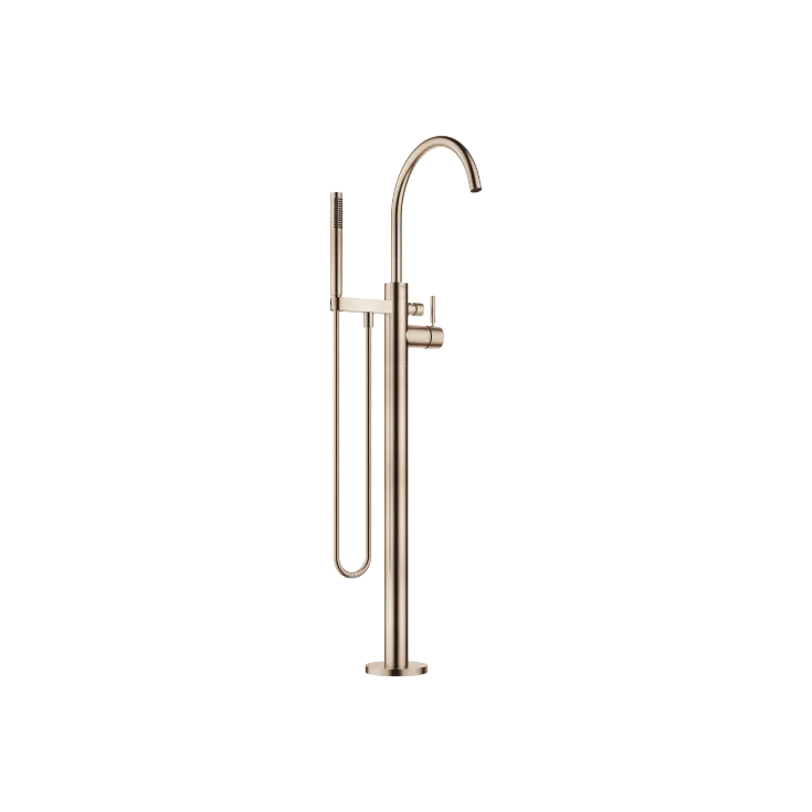 Single-lever bath mixer with stand pipe for free-standing assembly with hand shower set - Brushed Light Gold - 25 863 661-27