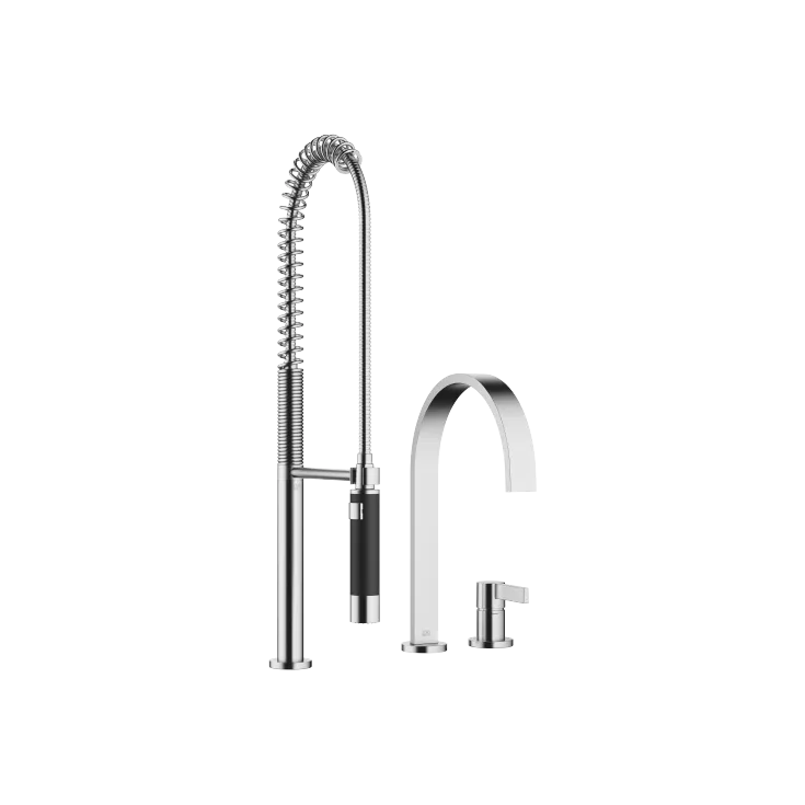 MEM Two-hole mixer with individual flanges with Profi spray set - Brushed Chrome - Set containing 2 articles