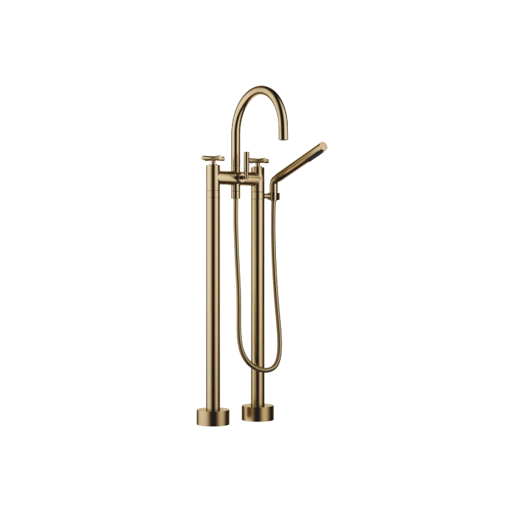 TARA Two-hole bath mixer for free-standing assembly with hand shower set - Brushed Dark Brass - 25 943 892-39