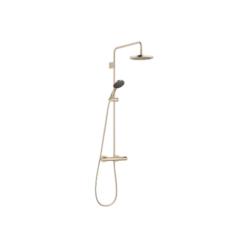 Showerpipe with shower thermostat with hand shower set FlowReduce 220 mm - Brushed Light Gold (PVD) - 34 466 979-27 0010