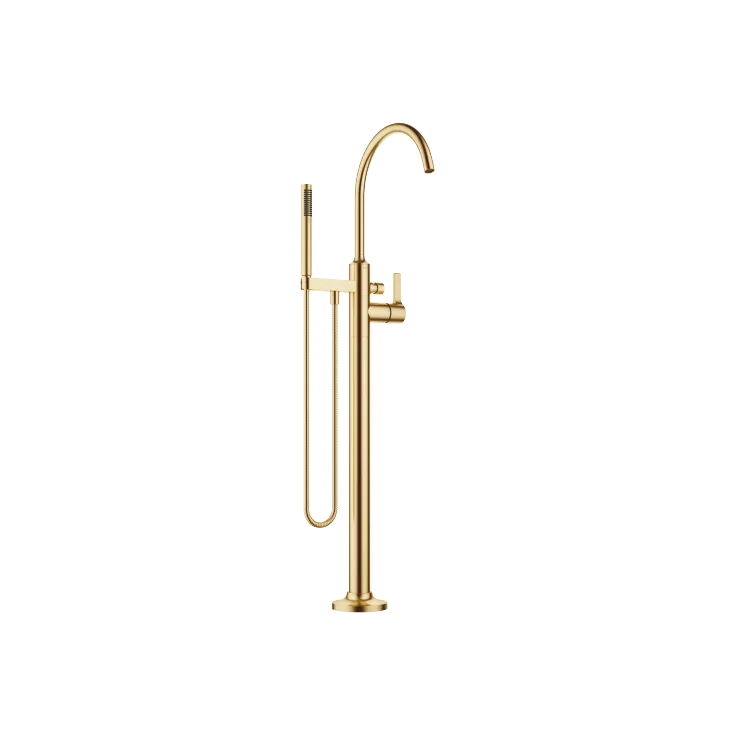 VAIA Miscelatore monocomando vasca con tubo verticale per montaggio indipendente con doccetta e flessibile - Ottone spazzolato (Oro 23k) - 25 863 809-28