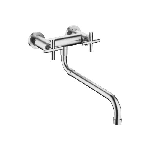 TARA Wand-Brückenbatterie mit herausziehbarem Auslauf - Chrom gebürstet (Edelstahl-Look) - 31 151 892-93