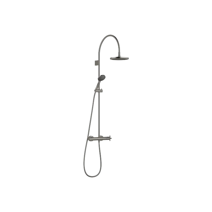 TARA Shower pipe with shower thermostat FlowReduce 220 mm - Brushed Dark Platinum - Set containing 4 articles