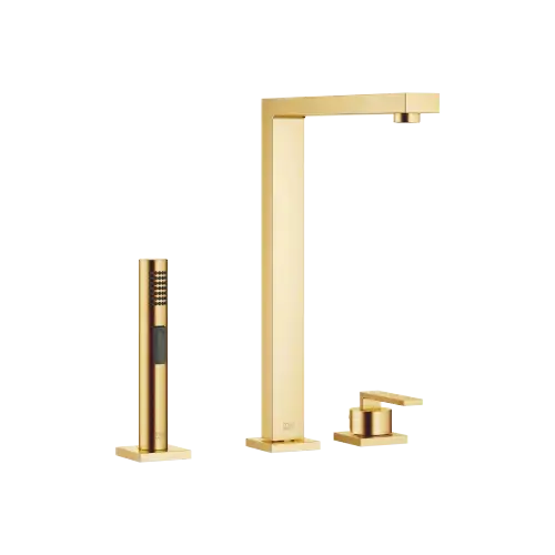 LOT Single-lever mixer with individual rosettes with rinsing spray set - Brushed Durabrass (23kt Gold) - Set containing 2 articles