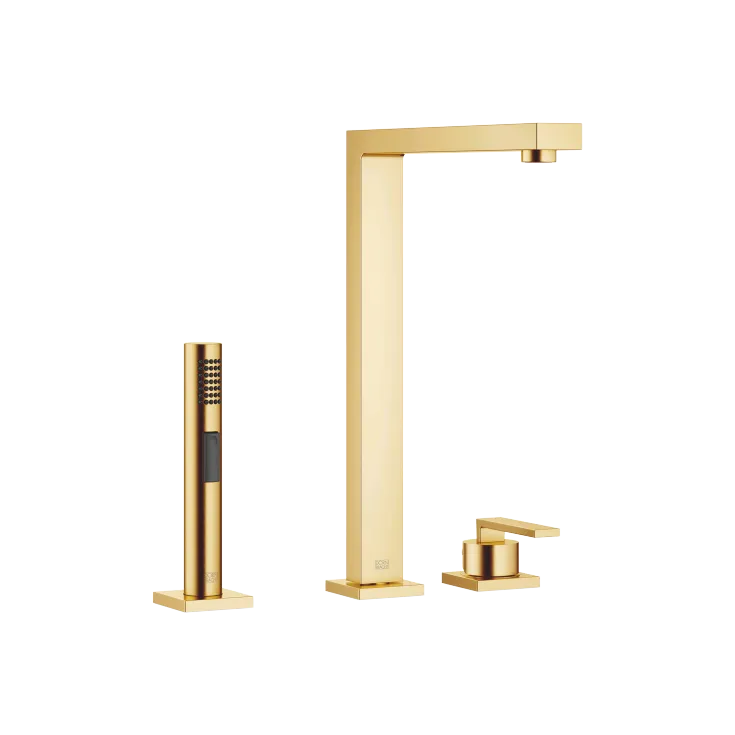 LOT Einhebelmischer mit Einzelrosetten mit Spülbrausegarnitur - Messing gebürstet (23kt Gold) - Set aus 2 Artikeln