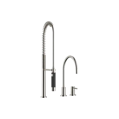 TARA Two-hole mixer with individual rosettes with profi spray set - Brushed Platinum - Set containing 2 articles