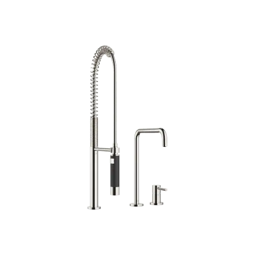 META SQUARE Two-hole mixer with individual rosettes with profi spray set - Platinum - Set containing 2 articles