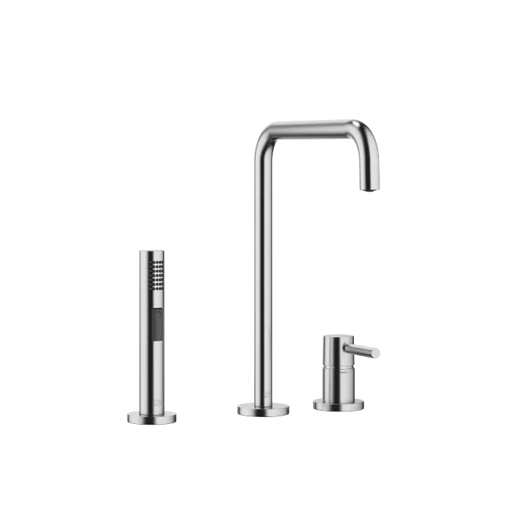 META SQUARE Two-hole mixer with individual flanges with side spray set - Brushed Chrome - Set containing 2 articles